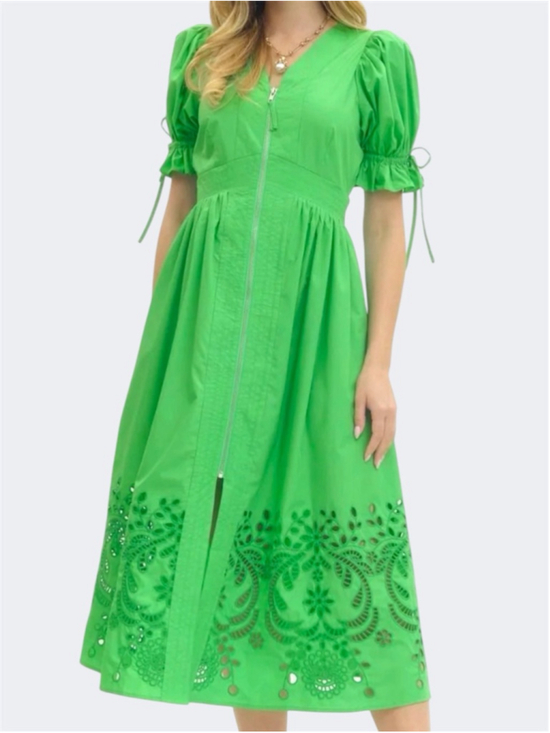 entro Dresses & Skirts - Entro Women's Eyelet Detail Midi Dress in Green Size S